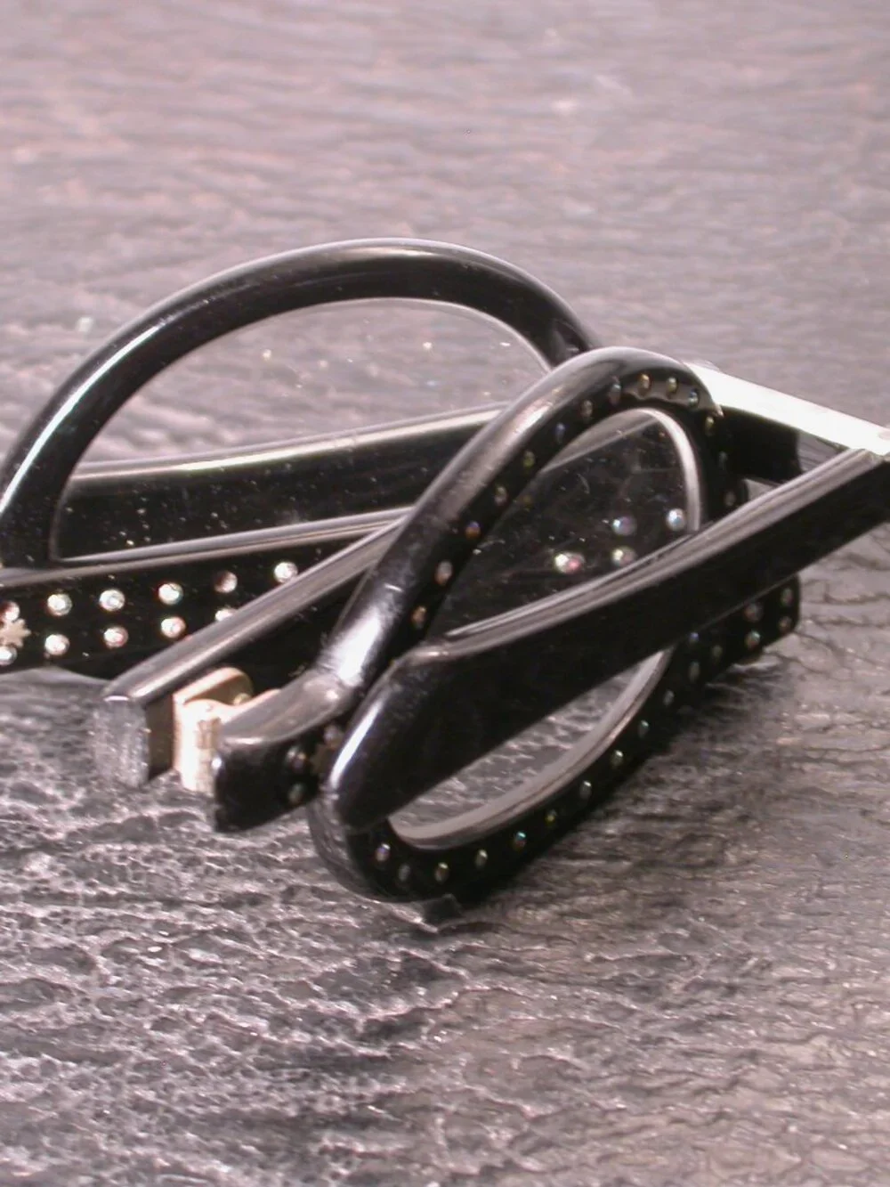 Vintage Fancy Black Rhinestone Incredible Folding Strange Off Set Reading glasse